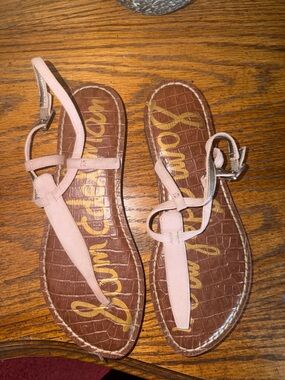 Sam Edelman Blush Pink Leather T-Strap Sandals